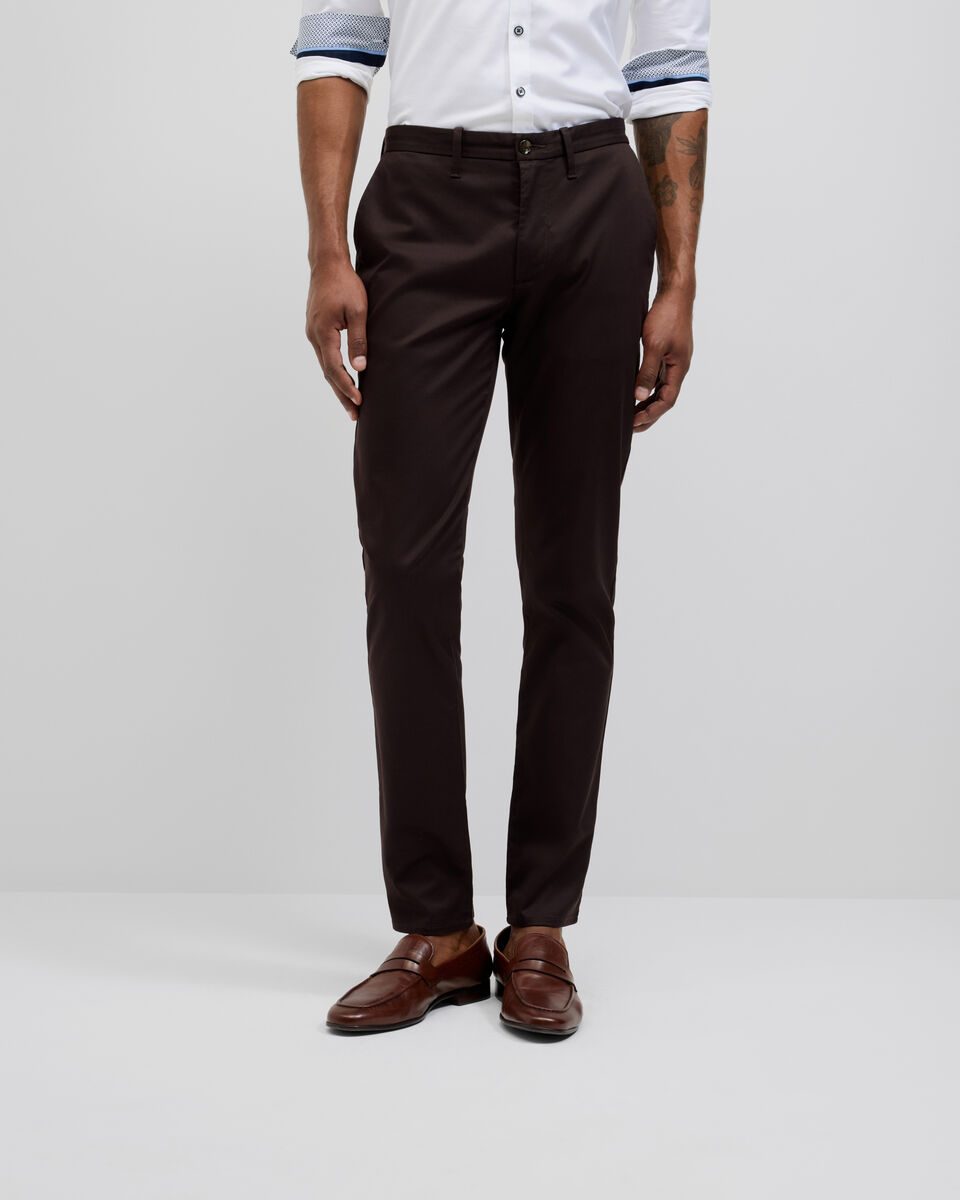 Ultra Slim Cotton-Tencel Chino, Chocolate, hi-res